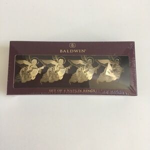 Baldwin Renaissance Angel Napkin Rings Set of 4 77651.010 Gold Tone NEW SEALED